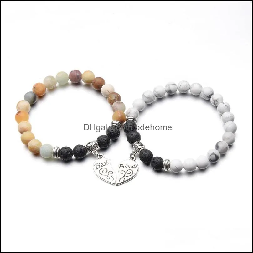 10pc/set natural 8mm volcano stone bracelet sets friendship couple gifts for men women handmade yoga jewelry
