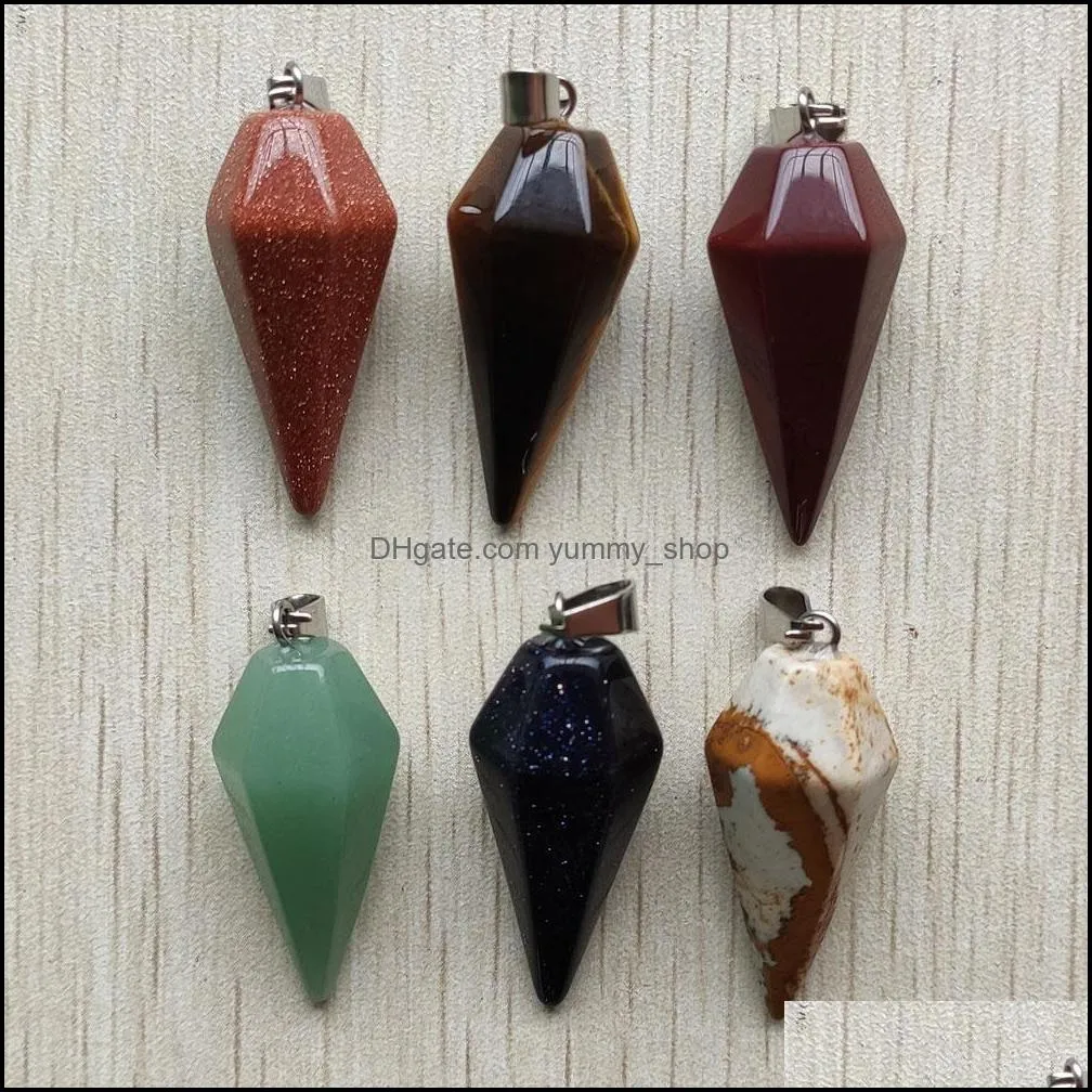 assorted natural stone pillar charms chakra pendulum pyramid healing reiki point pendants for necklace jewelry making