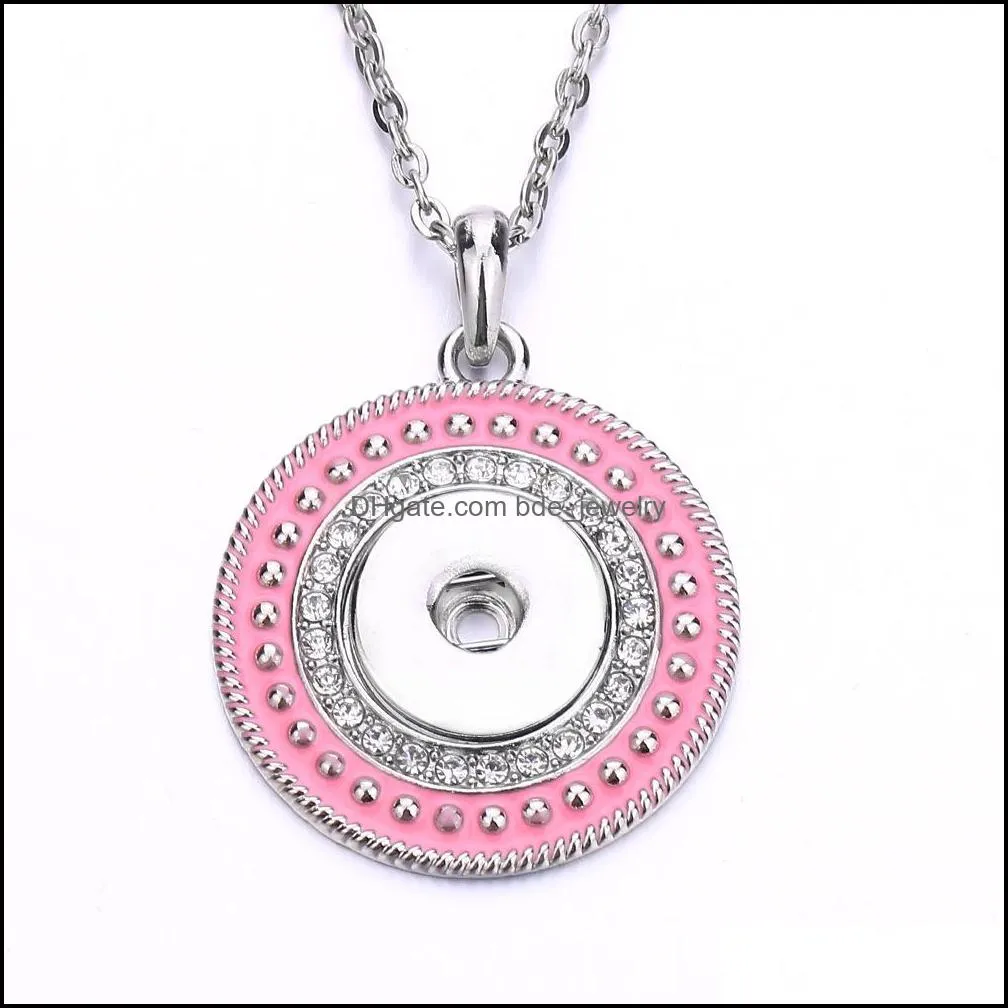 fahion painting snap button charms jewelry zircon round shape pendant fit 18mm snaps buttons necklace for women noosa