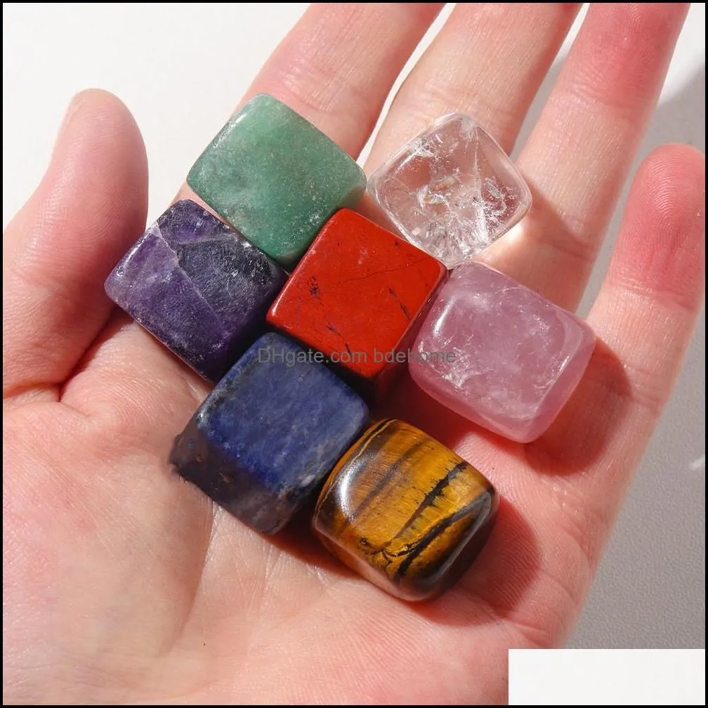 7 chakra stone square cubic carved crystal healing reiki yoga mineral statue crystals ornament home decor gift mix colors 1.52cm