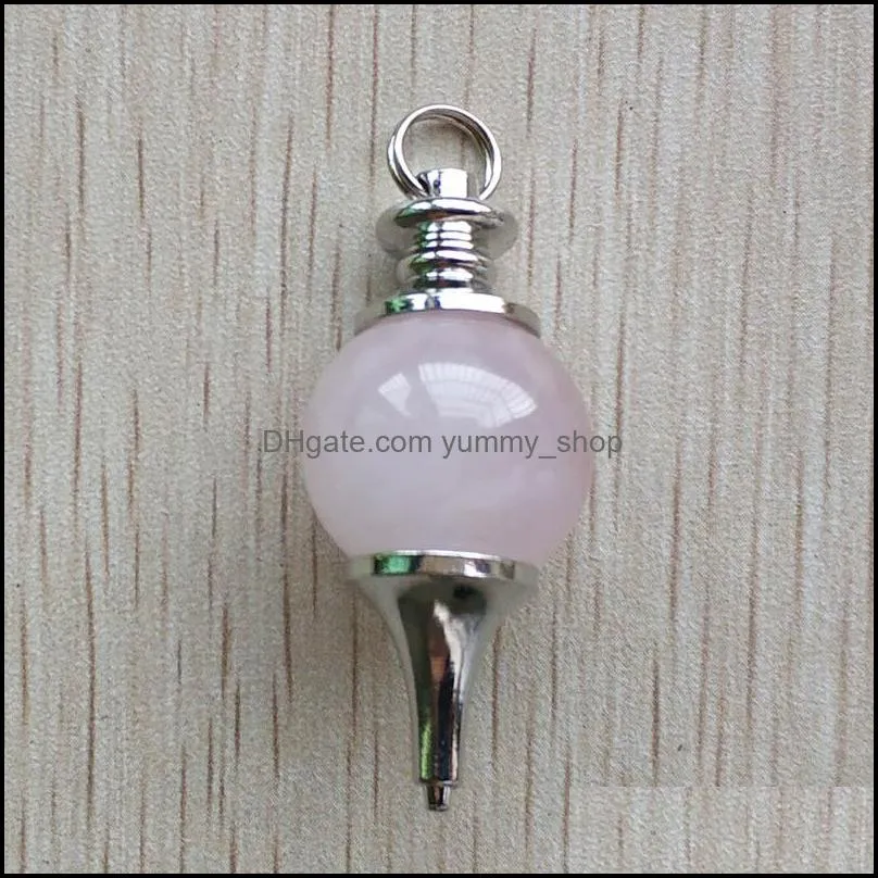 pink rose quartz dowsing pendulum circular cone charms teardrop crystal pendants for necklace accessories jewelry making