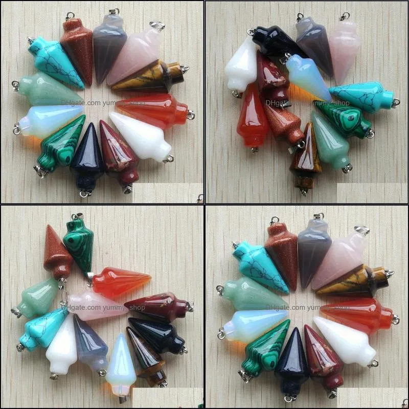 mixed pendulum stone circular cone charms pendants for jewelry making hangings fashion wholesale