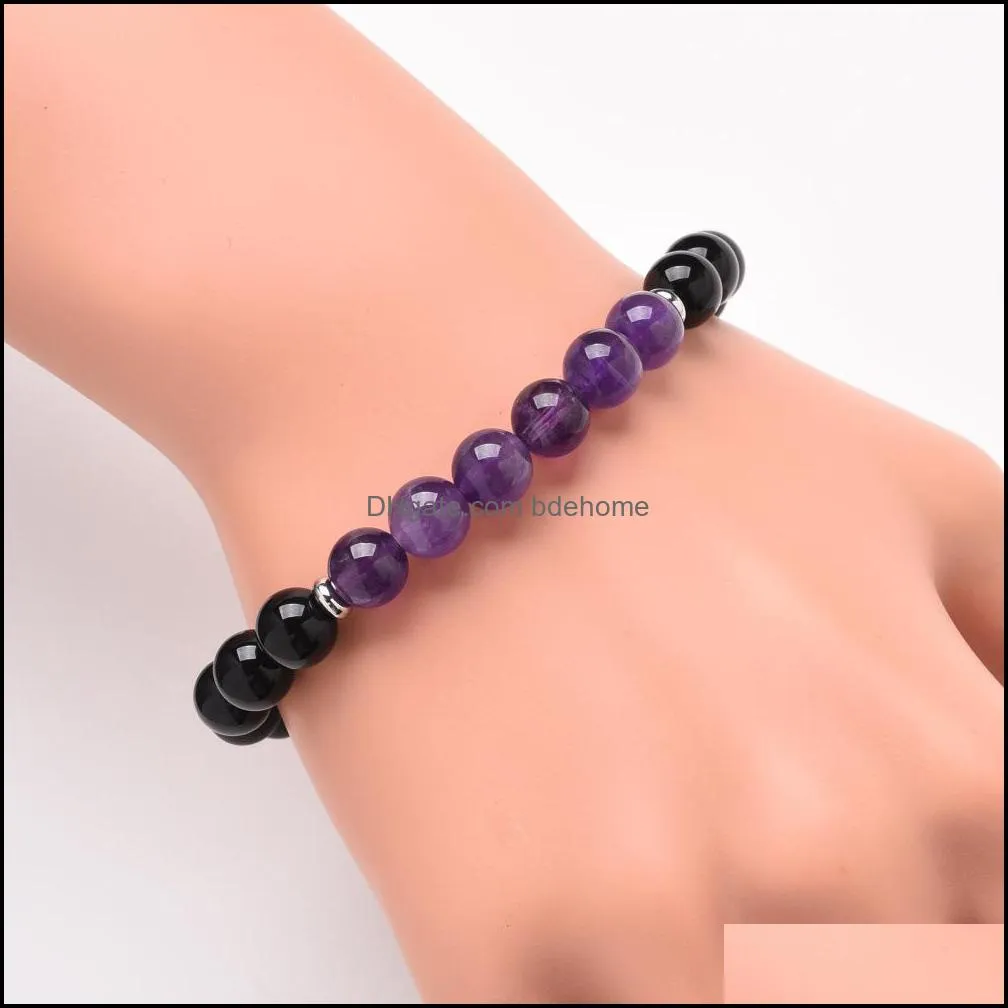 10pc/set 8mm black onyx amethyst beads antique beads energy yoga bead hand weaving drawstring bracelet for gift women handmade jewelry