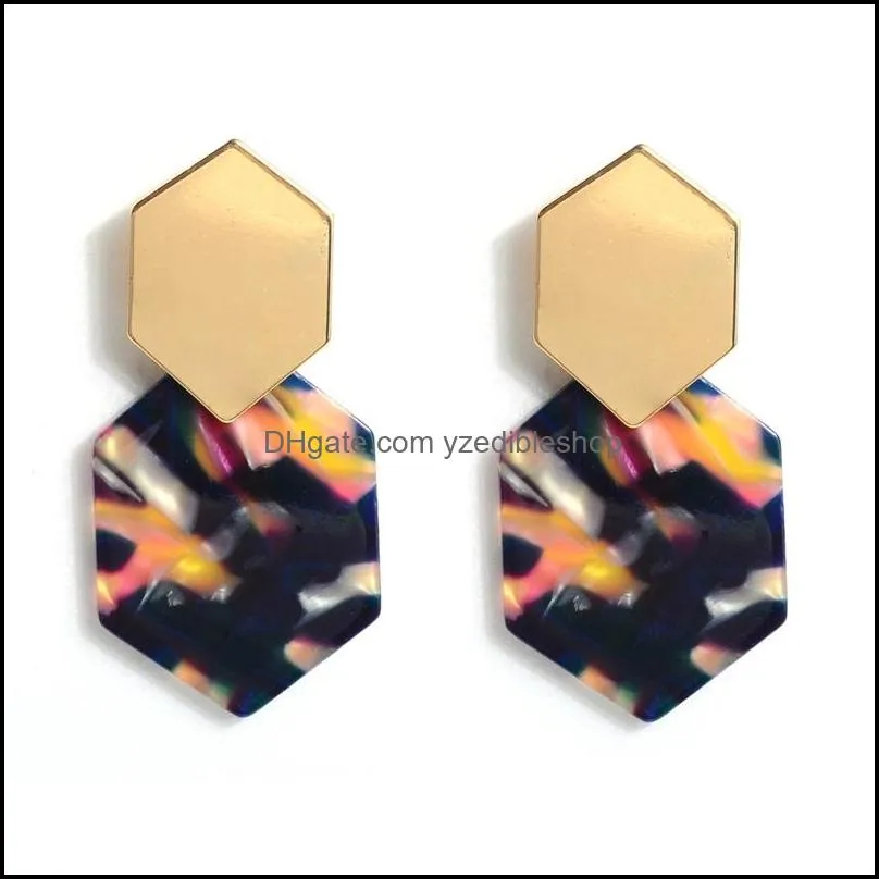 womens acrylic dangle earrings girls geometric pendant earring bohemian circle mottled resin fashion jewelry
