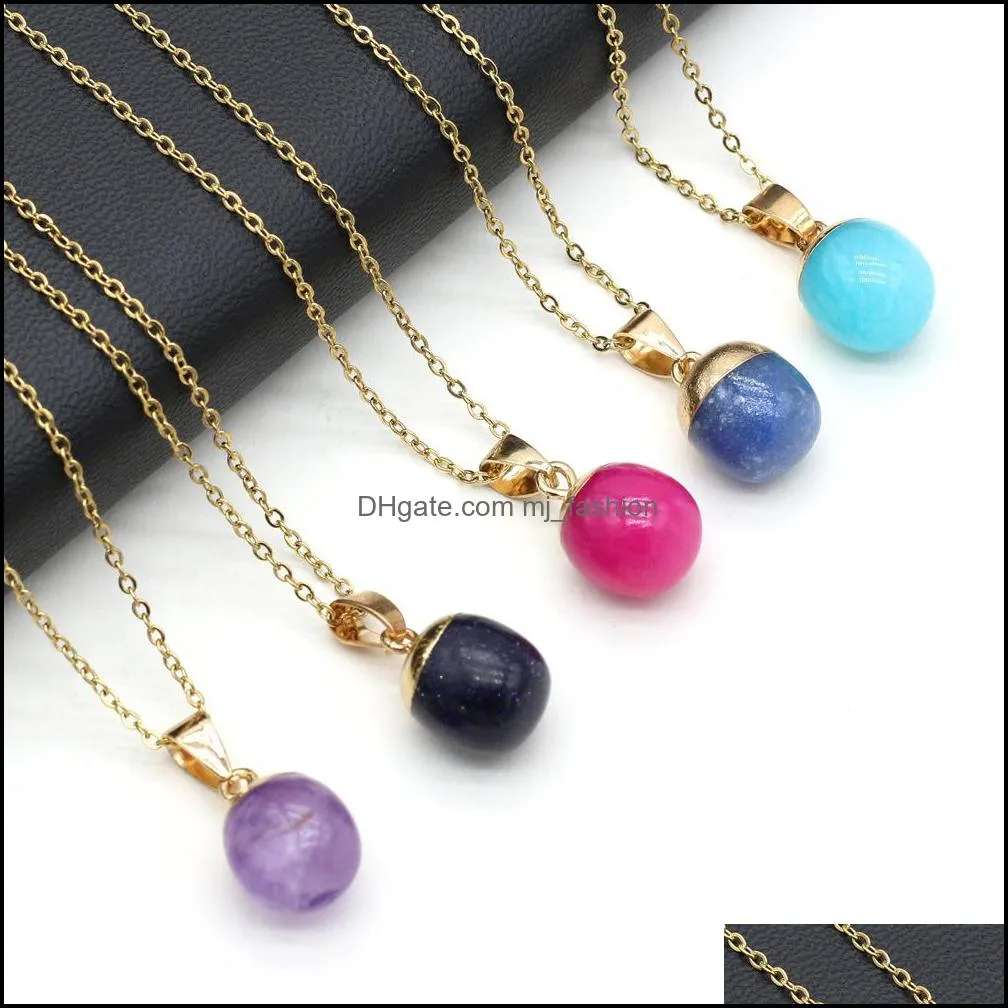 gold edged round ball reiki healing crystal pendant energy stone quartz link necklaces fashion women men jewelry wholesale