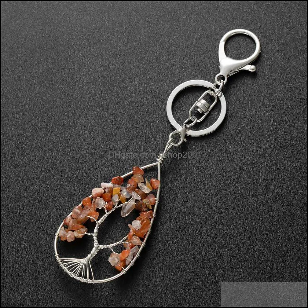 12pcs handmade wire wrapped chip stone life of tree pendant keychain 7 chakras healing crystals key ring chain for women car door