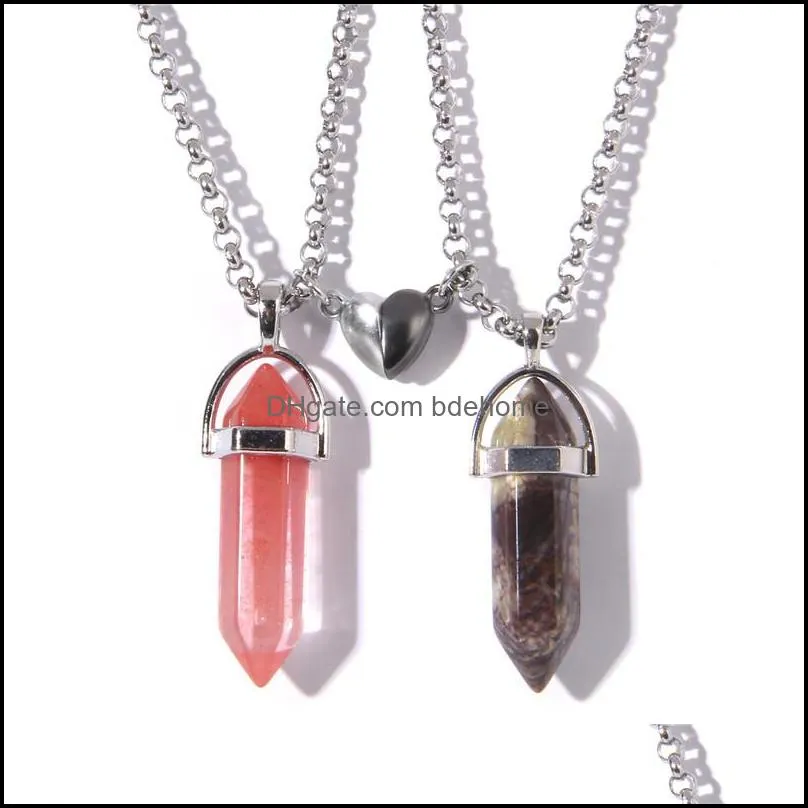 magnetic couple necklaces for lovers heart distance natural stone pendulum pendant necklace friendship valentines day