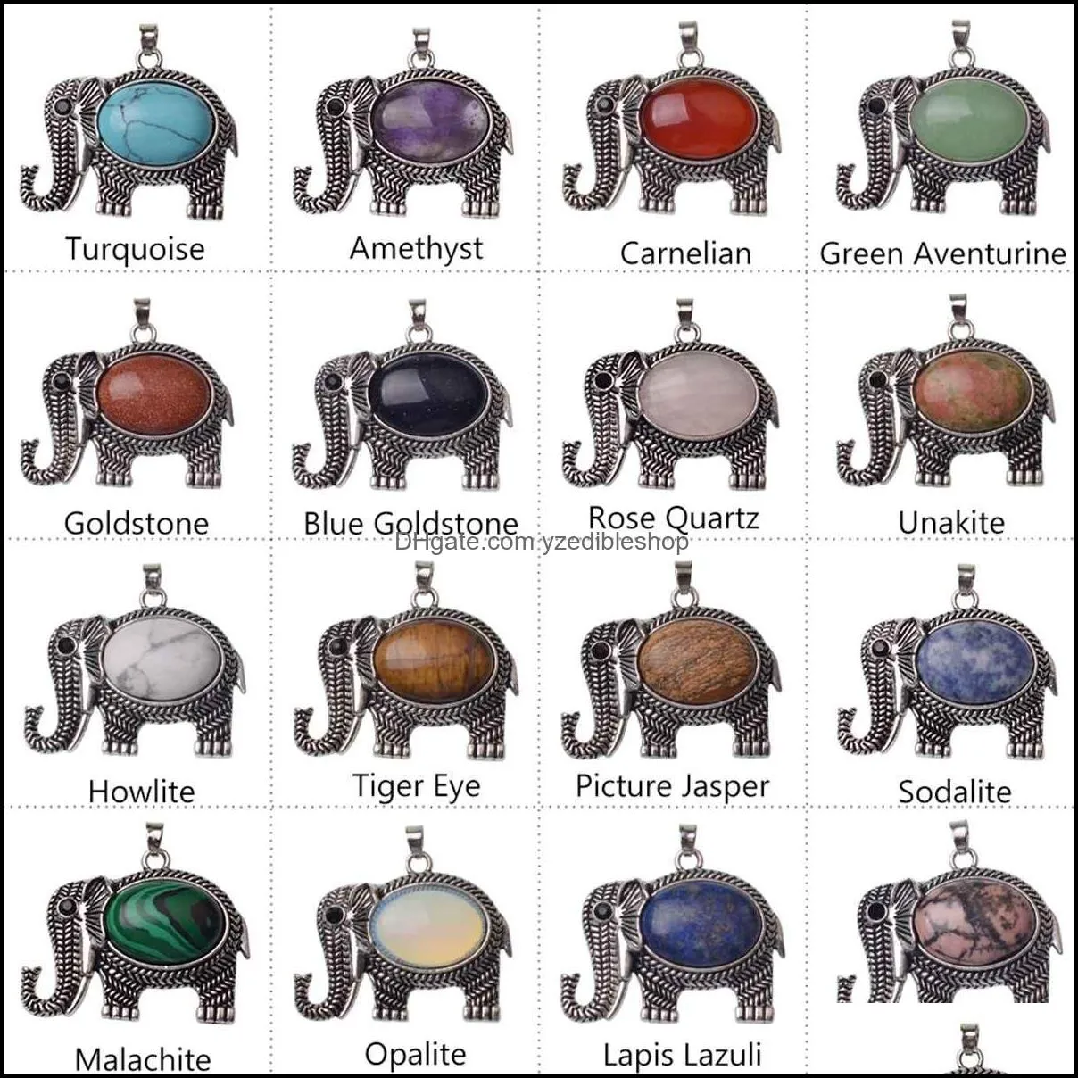 elephant gemstone pendant silver plated cute elephant gemstone necklace men and women simple necklace 12pcs