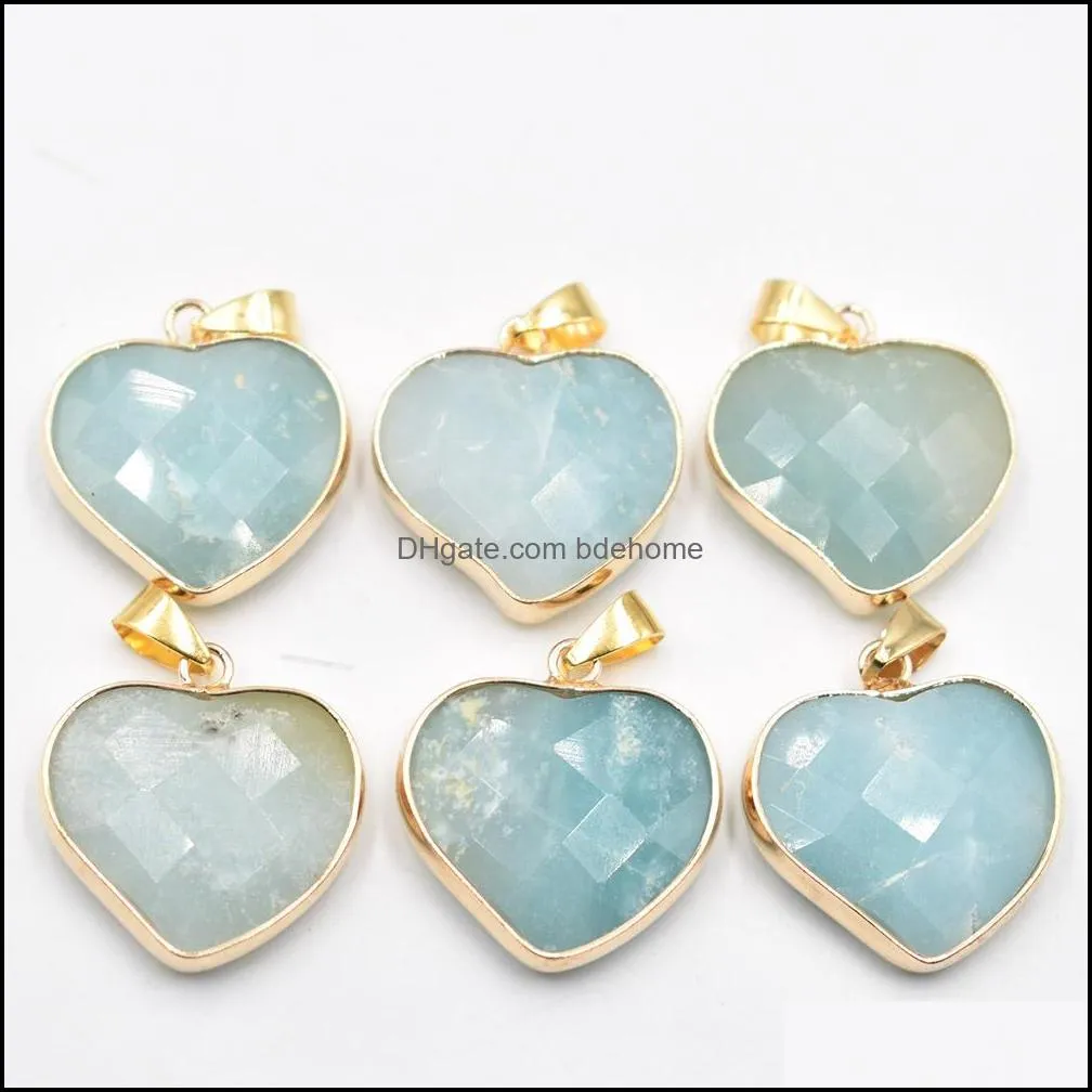 gold side natural crystal heart stone pendant 25mm charms rose quartz purple pendants for jewelry making