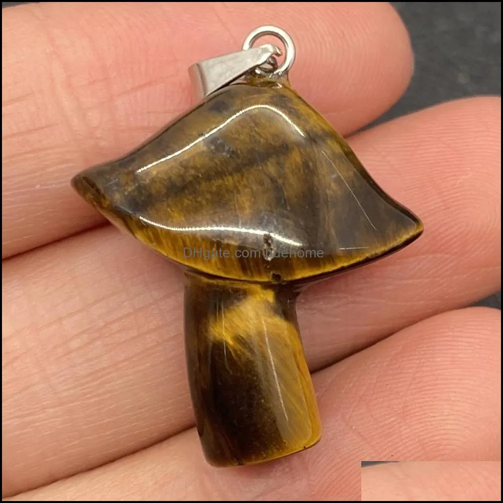 natural stone pendants mushroom shape carved tiger eye speckled stone crystal diy necklace pendant accessories making