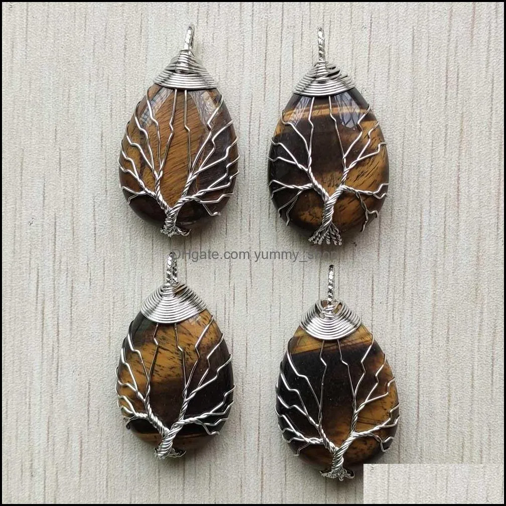 tiger eye wire wrap handmade tree of life charms natural stone pendants diy necklace jewelry making