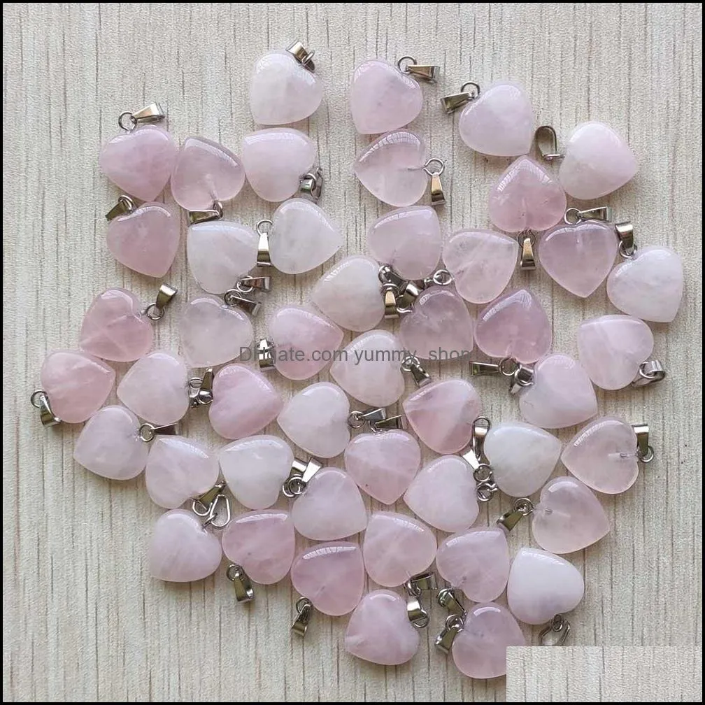 15mm rose quartz heart natural stone charms pendants for necklace jewelry making