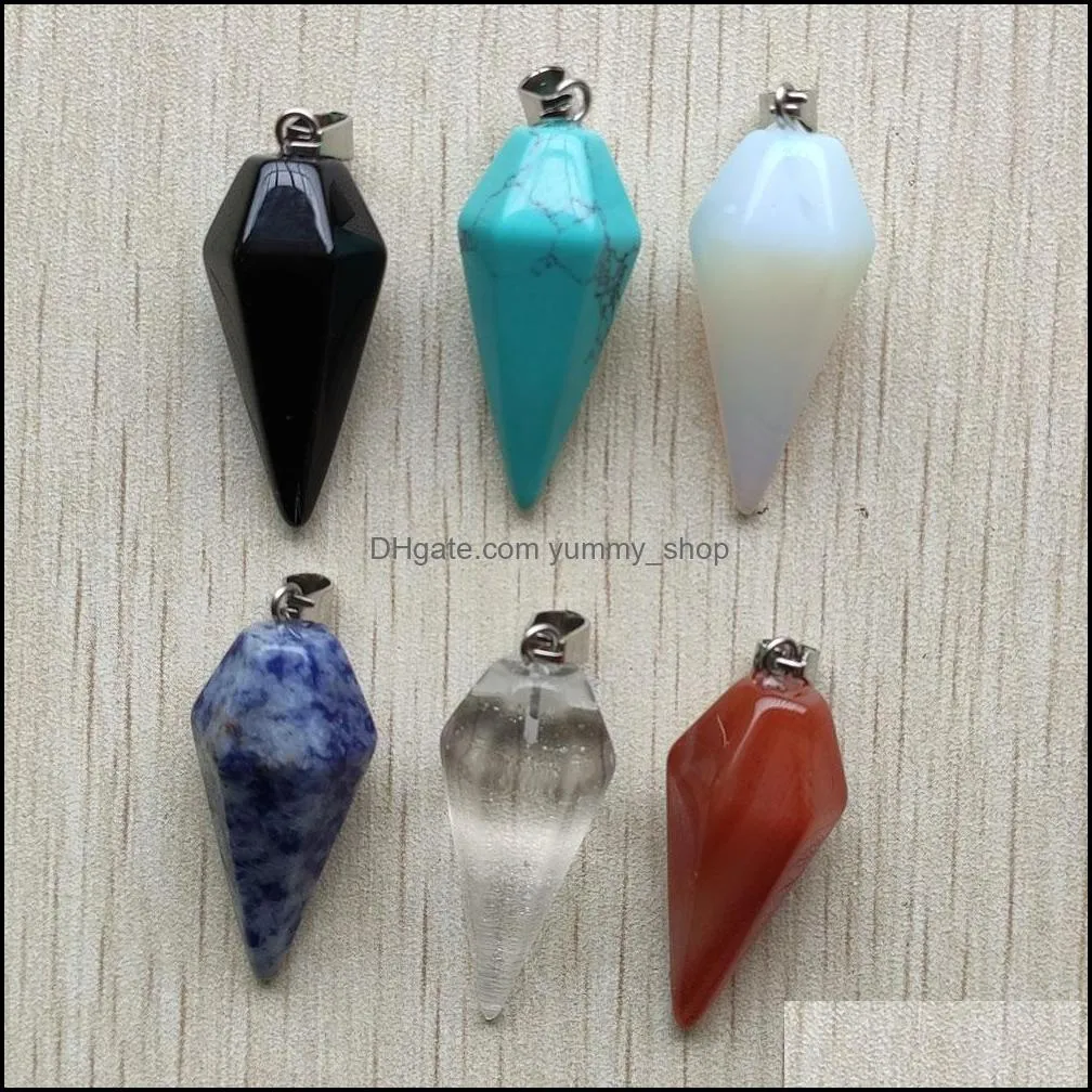 assorted natural stone pillar charms chakra pendulum pyramid healing reiki point pendants for necklace jewelry making