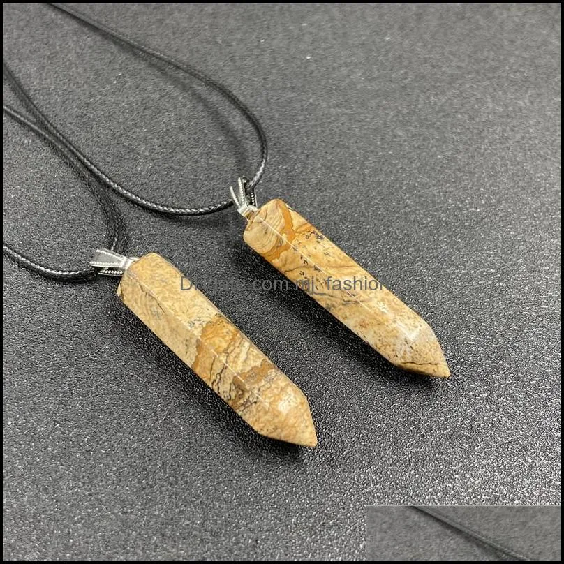 reiki healing stone pendulum hexagon point pendant energy amethyst tiger eye quartz crystal pillar rope chain necklaces fashion women men jewelry