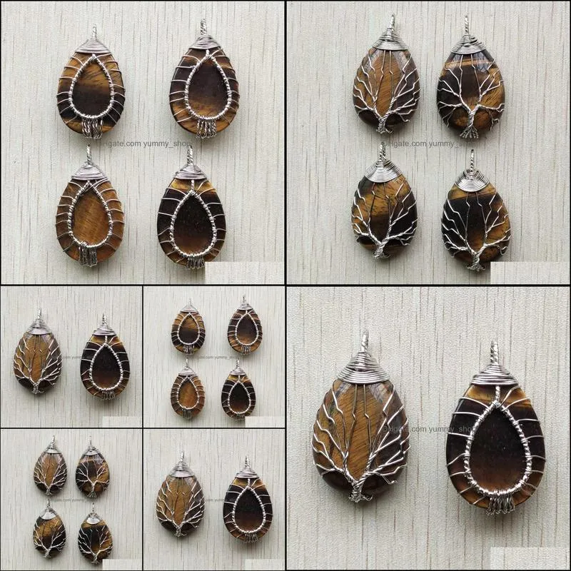 tiger eye wire wrap handmade tree of life charms natural stone pendants diy necklace jewelry making