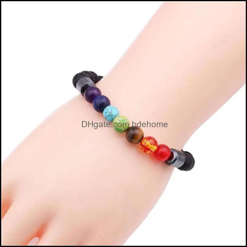 10pc/set natural stone beads bracelet 7 chakra strand gemstone crystal healing reiki women jewelry bangle