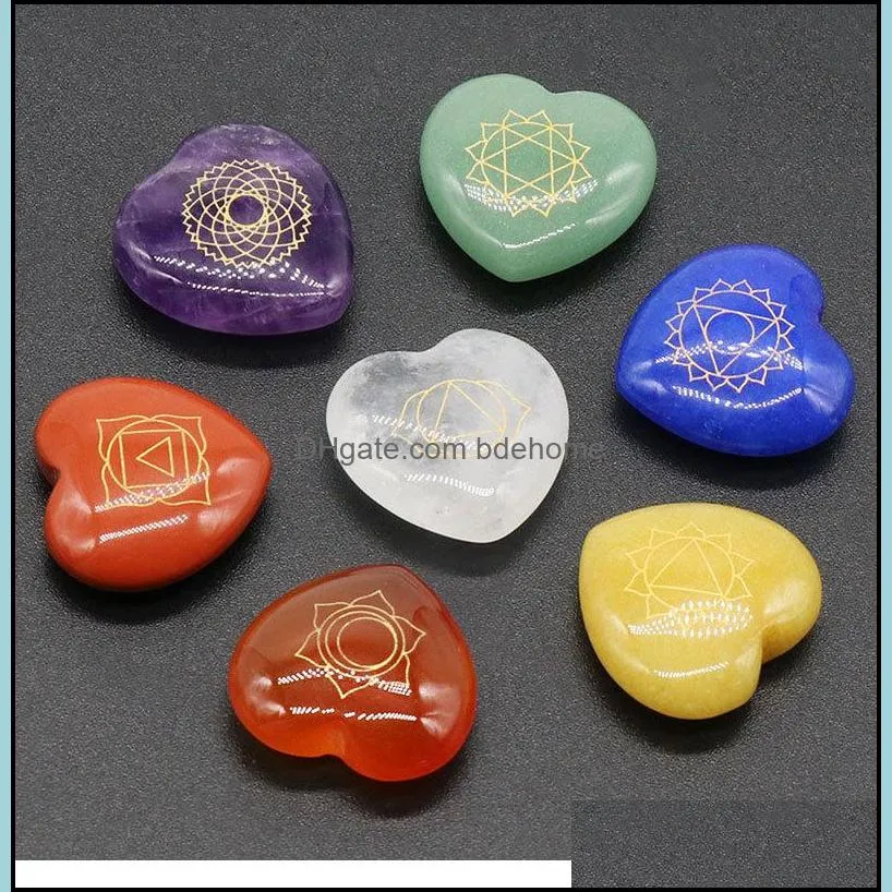 7 chakra stone heart carved crystal healing reiki yoga symbol mineral statue crystals ornament home decor gift mix colors 22mm