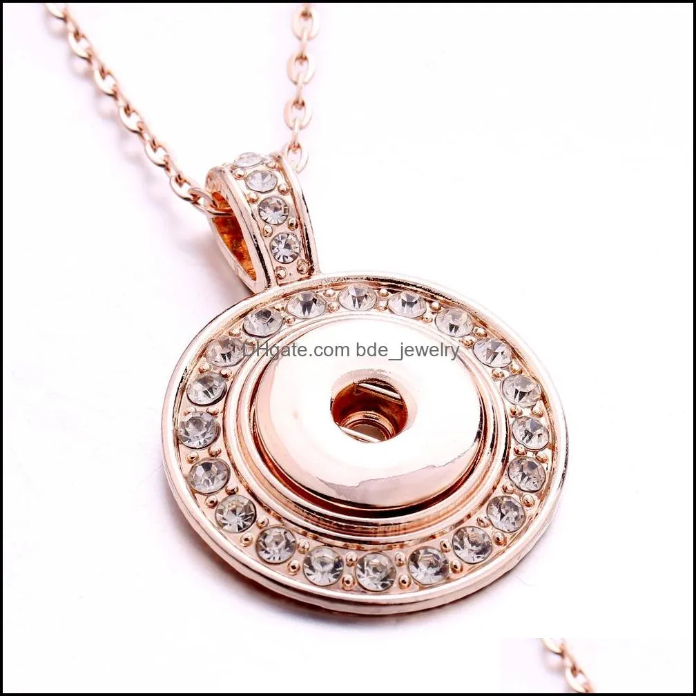 snap button jewelry rhinestone silver rose gold round shape pendant fit 18mm snaps buttons necklace for women men noosa