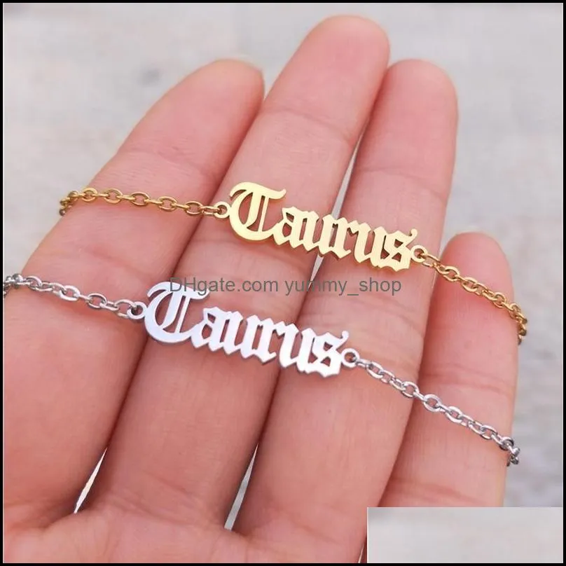 zodiac sign punk charm anklets 12 constellation letter ankle bracelet stainless steel jewelry women gift