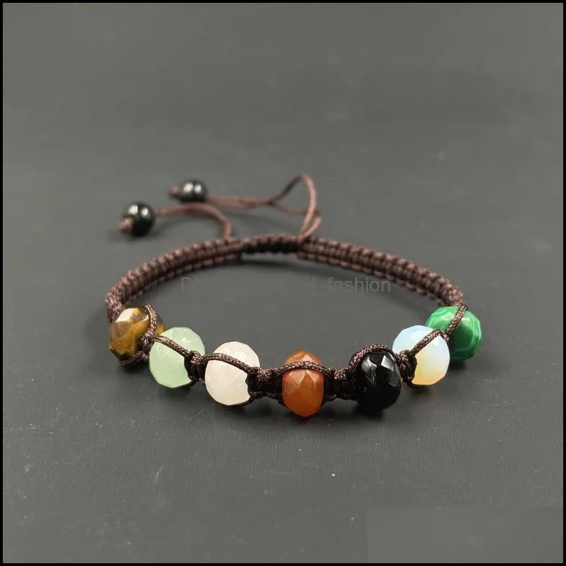 handmade seven chakras beaded braided stone bracelet brown rope hand strings for women friendship craft