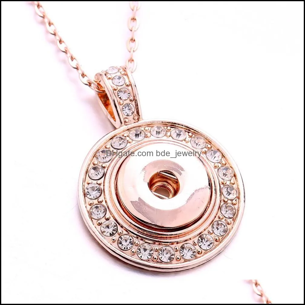 snap button jewelry rhinestone silver rose gold round shape pendant fit 18mm snaps buttons necklace for women men noosa