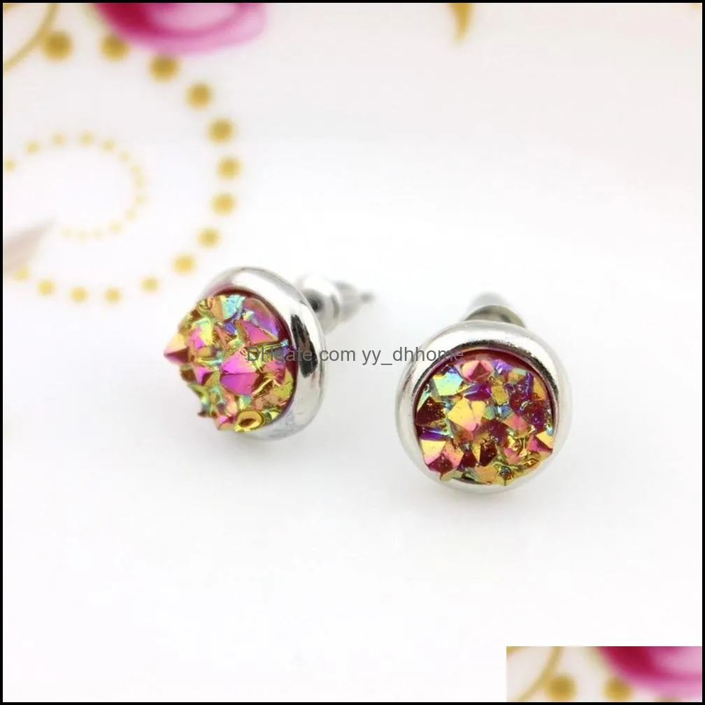 fashion gold silver round teardrop square druzy stud earrings mini geometric dot black quartze stone drusy earring jewelry