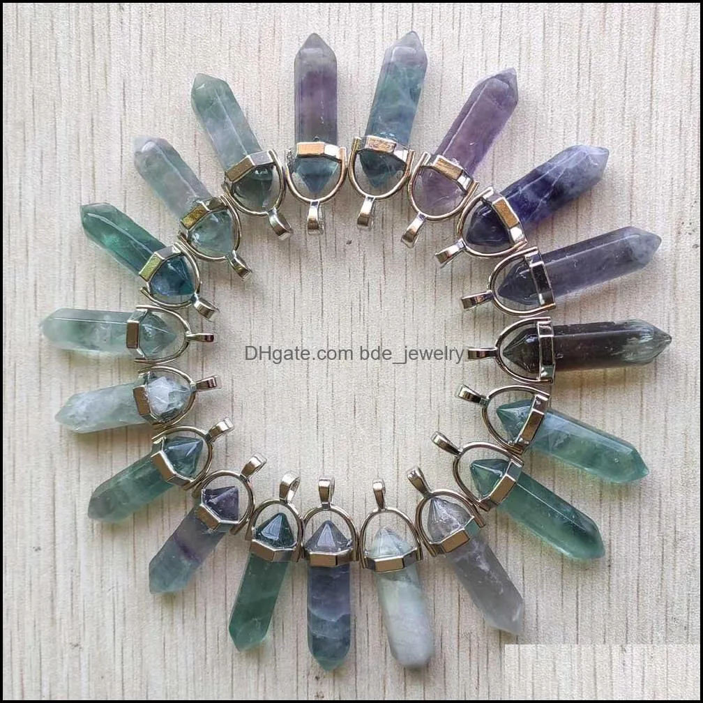 natural fluorite stone pillar charms point chakra crystal pendants for jewelry making