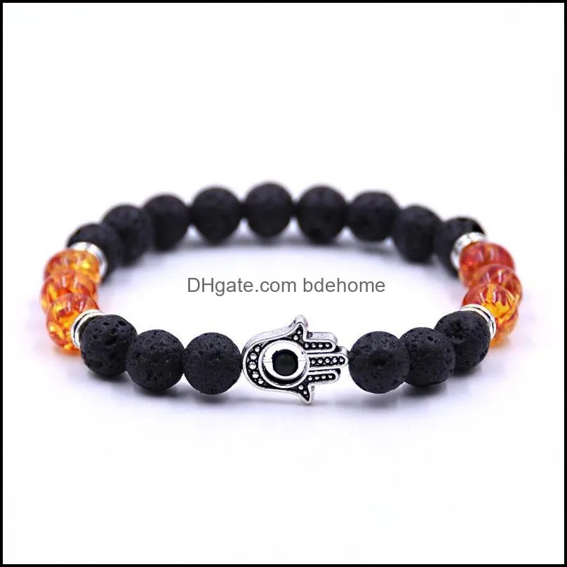 many color natural stone fatima hamsa hand men bracelet black matte lava stone chakra energy bracelet summer jewelry