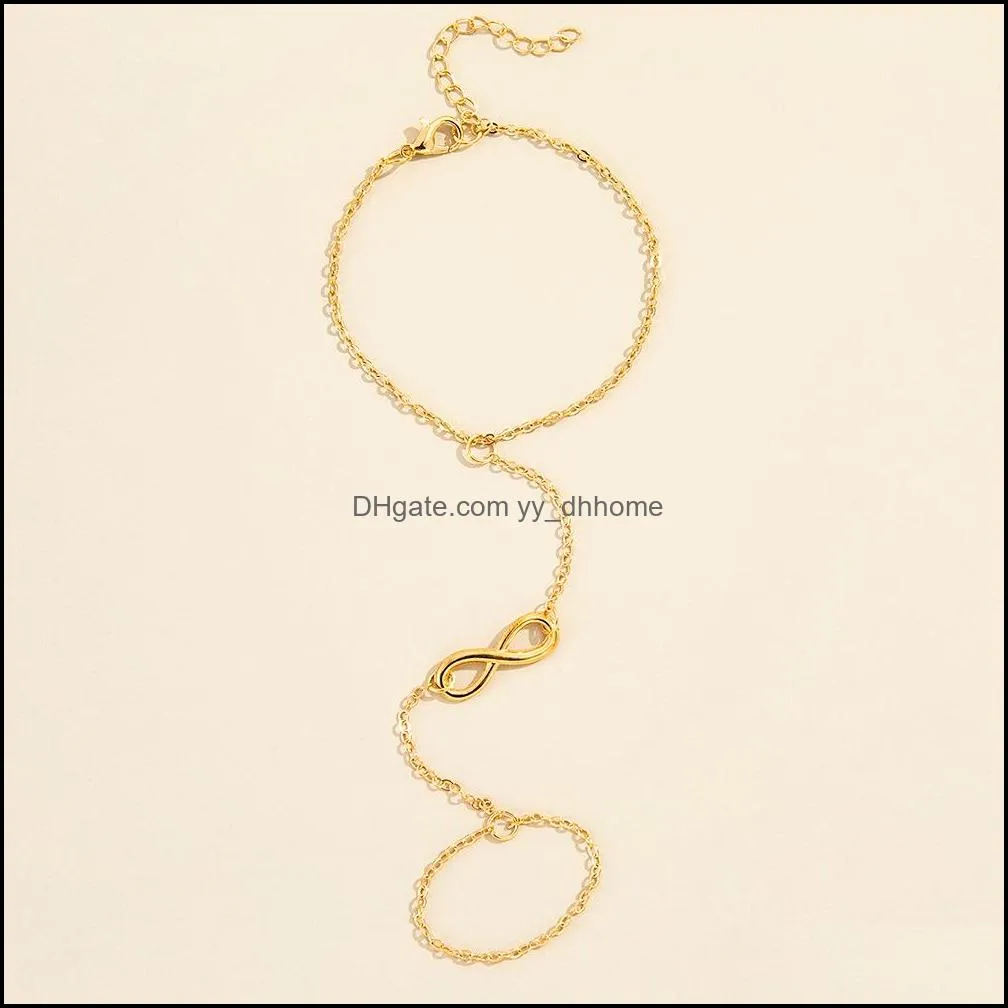 gold color plated infinity charms finger ring link chain bracelet for women gifts friends jewelry wholesale