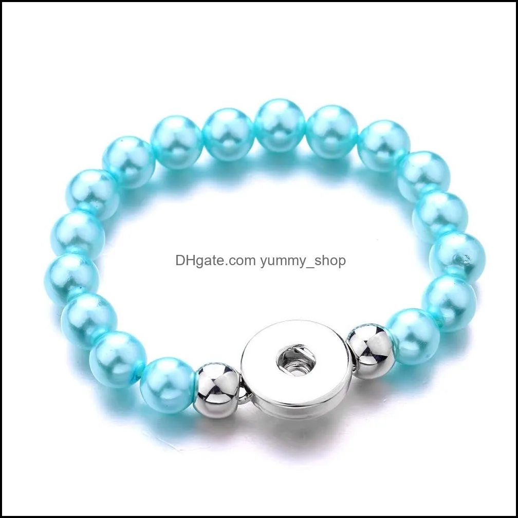 women snap button bracelet acrylic imitation pearl beads hand strand bracelets jewelry fit diy 18mm ginger snaps elastic bangle