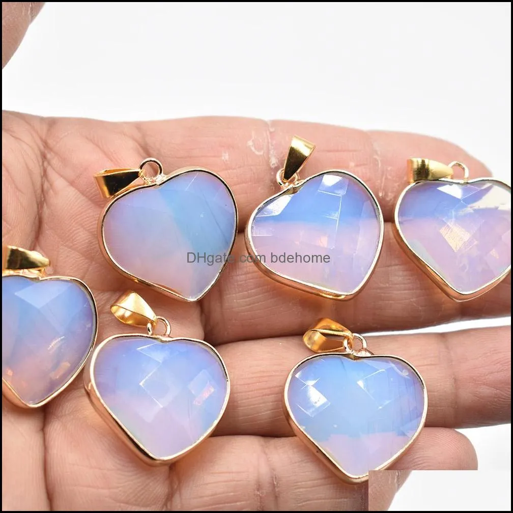 gold side natural crystal heart stone pendant 25mm charms rose quartz purple pendants for jewelry making