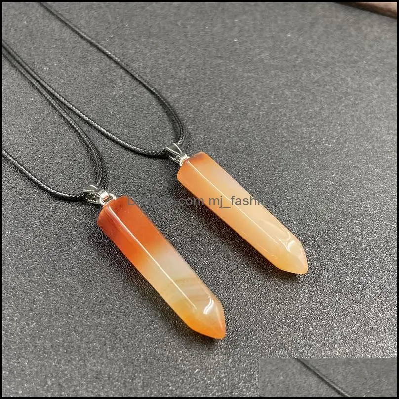 reiki healing stone pendulum hexagon point pendant energy amethyst tiger eye quartz crystal pillar rope chain necklaces fashion women men jewelry