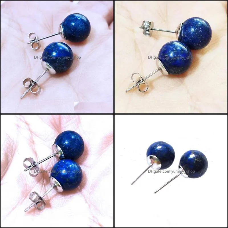 10mm lapis lazuli stone stud earrings healing crystal quartzs round ball beads fashion ear jewlry for women girl wholesale