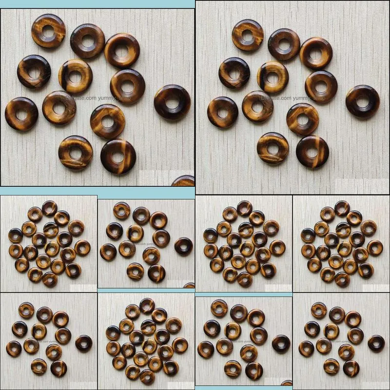 round ssorted 18mm circle donut tiger eye natural stone charms crystal pendants for necklace accessories jewelry making