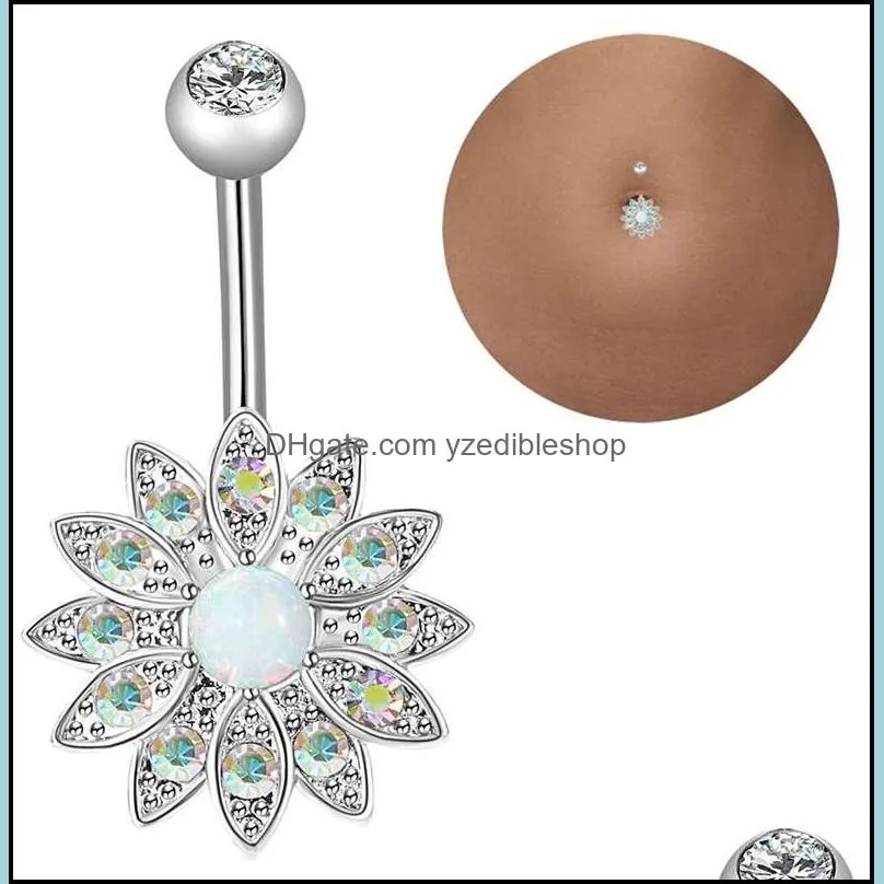 style 3 pieces 14g stainless steel belly button ring barbell navel ring lady flower body perforation