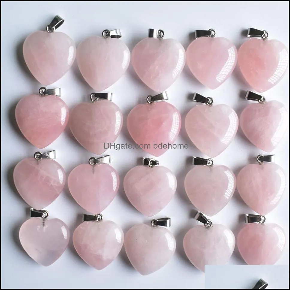 natural stone 25mm heart charms rose quartz pendants chakras gem stone fit earrings necklace making