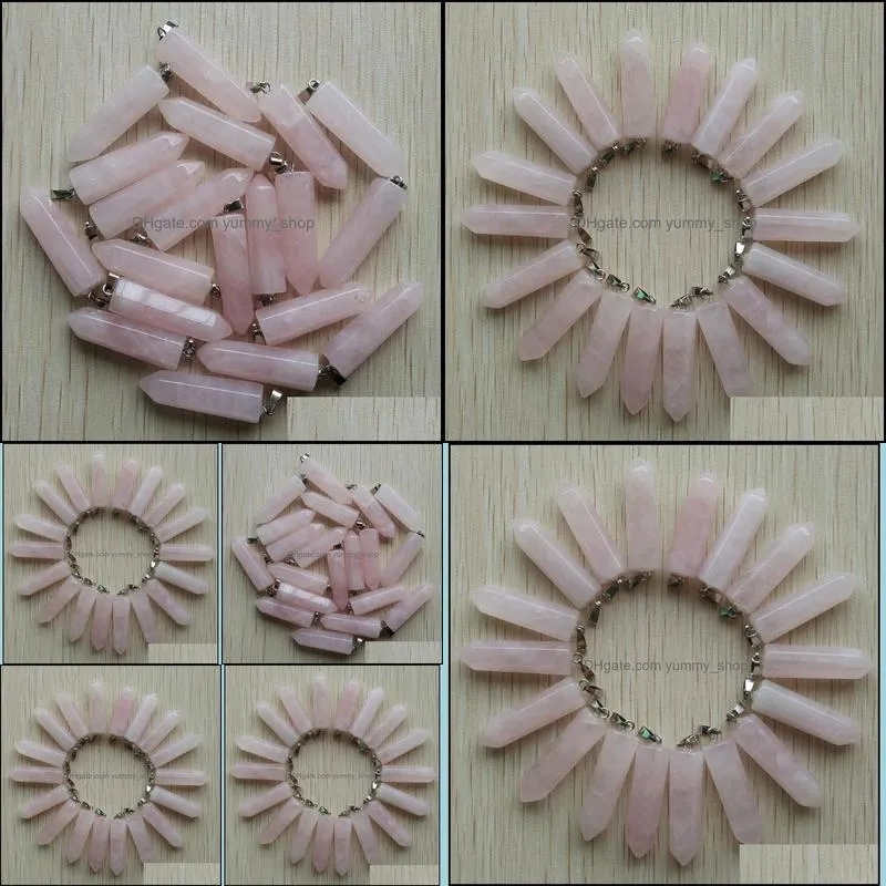 natural pink roses quartz stone reiki pillar charms pendulum pendants for necklace jewelry making