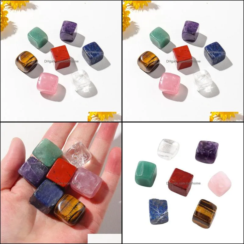 7 chakra stone square cubic carved crystal healing reiki yoga mineral statue crystals ornament home decor gift mix colors 1.52cm