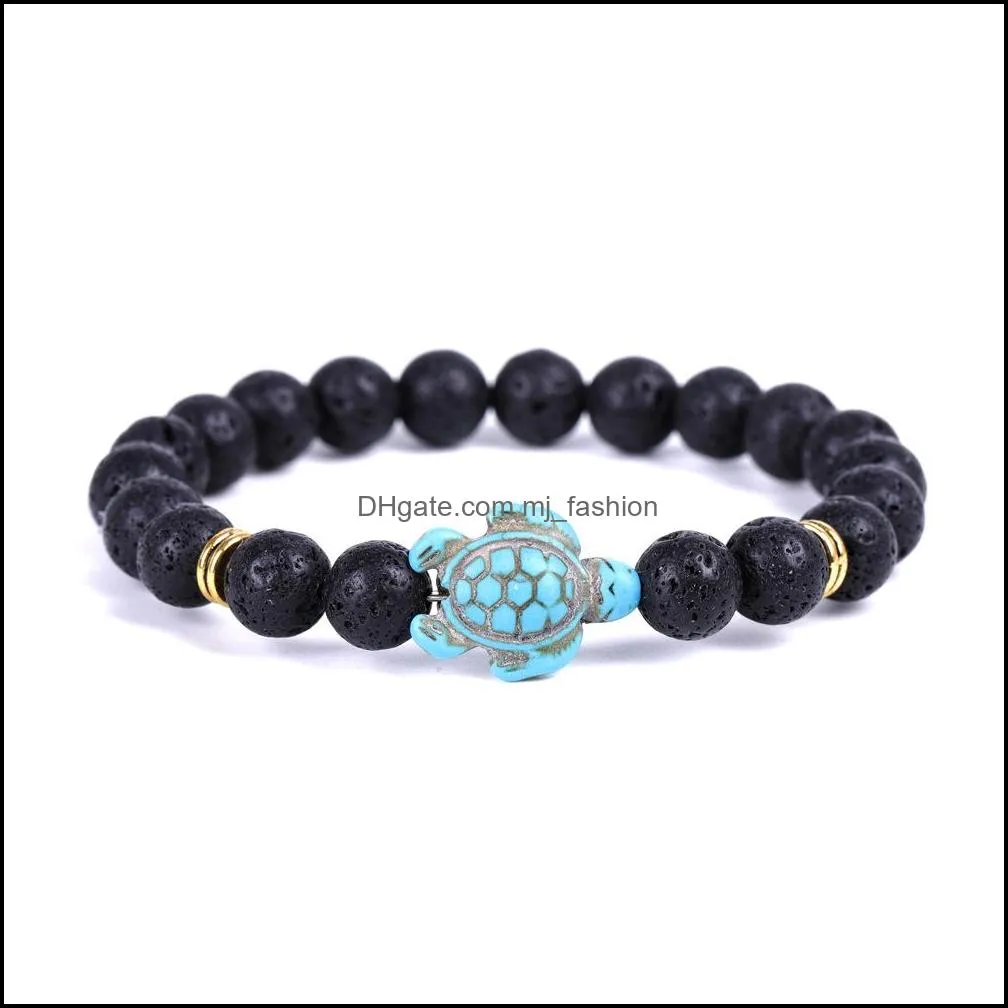 sea turtle lava beads bracelets classic 8mm turquoise stone elastic friendship bracelet beach for women men jewelry