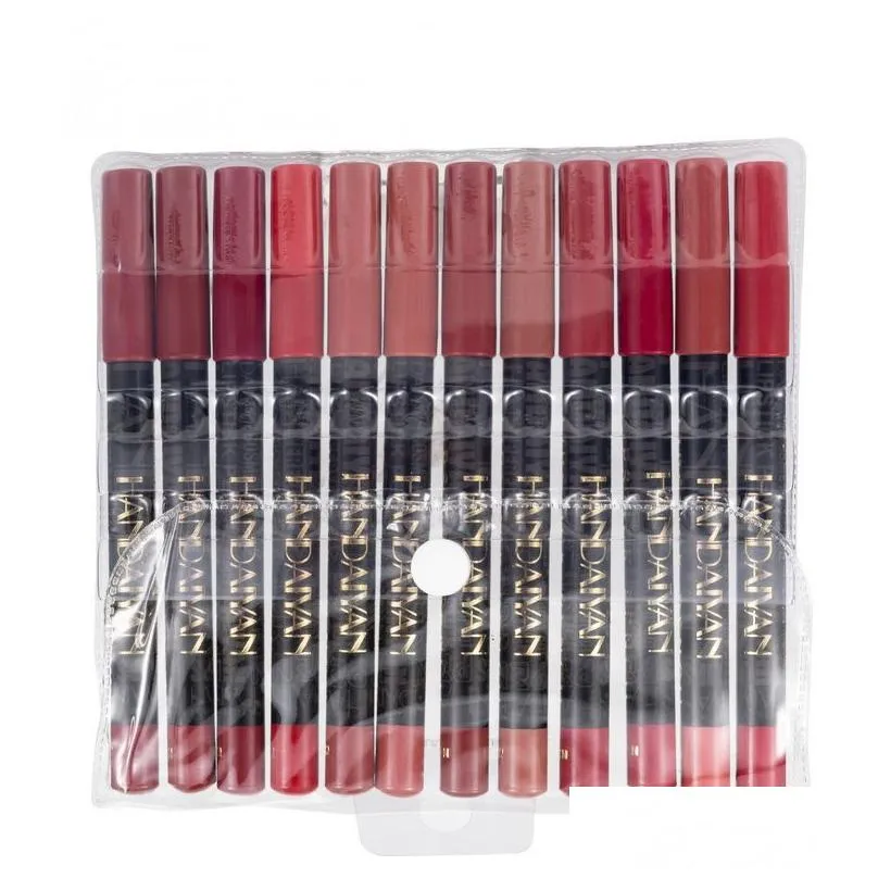 handaiyan matte lip liner set lipstick pencil 12 colors easy to wear natural longlasting line eyes and lips makeup kit