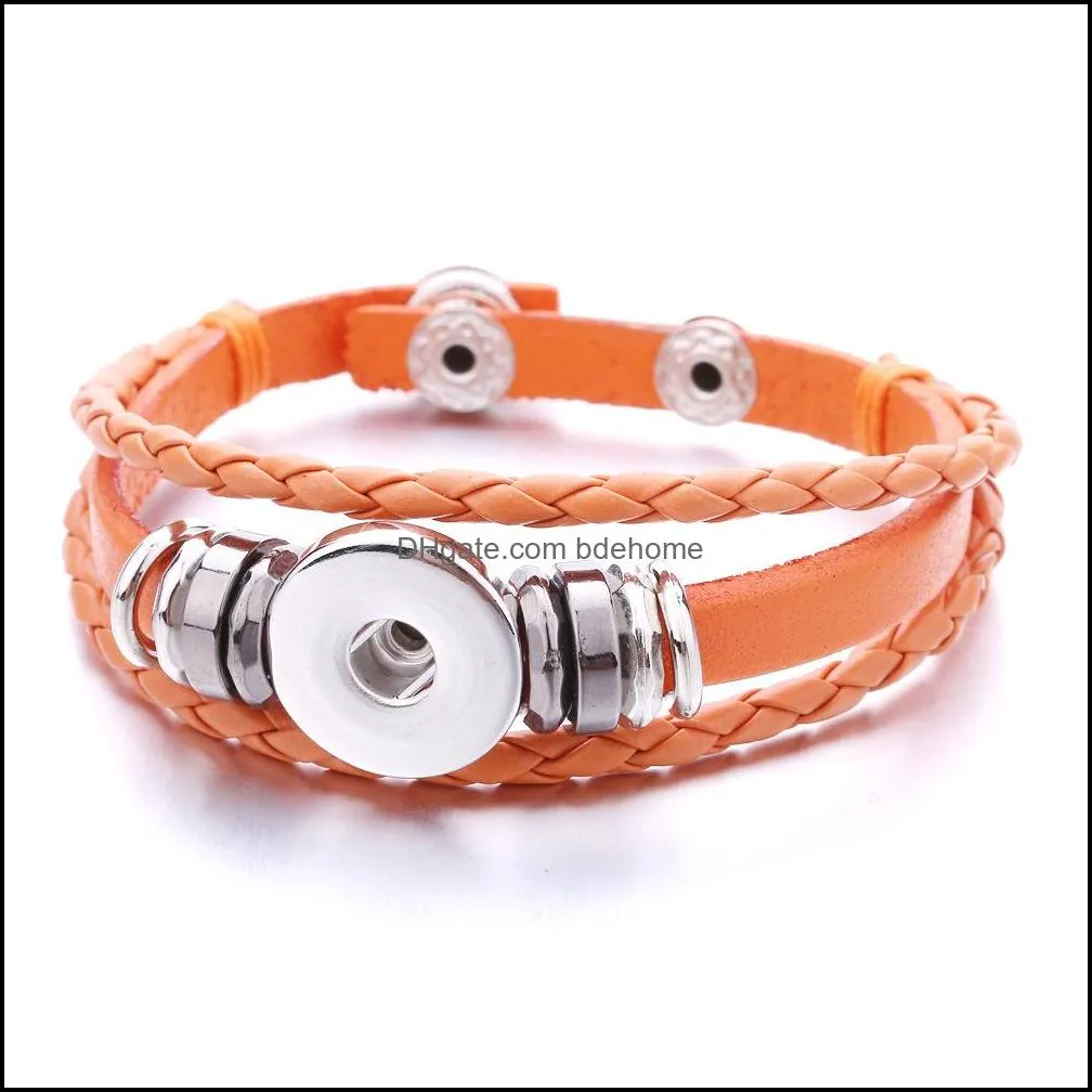 pu leather multilayer braided 18mm snap button bracelet colorful black white women men punk bangle noosa sz0341