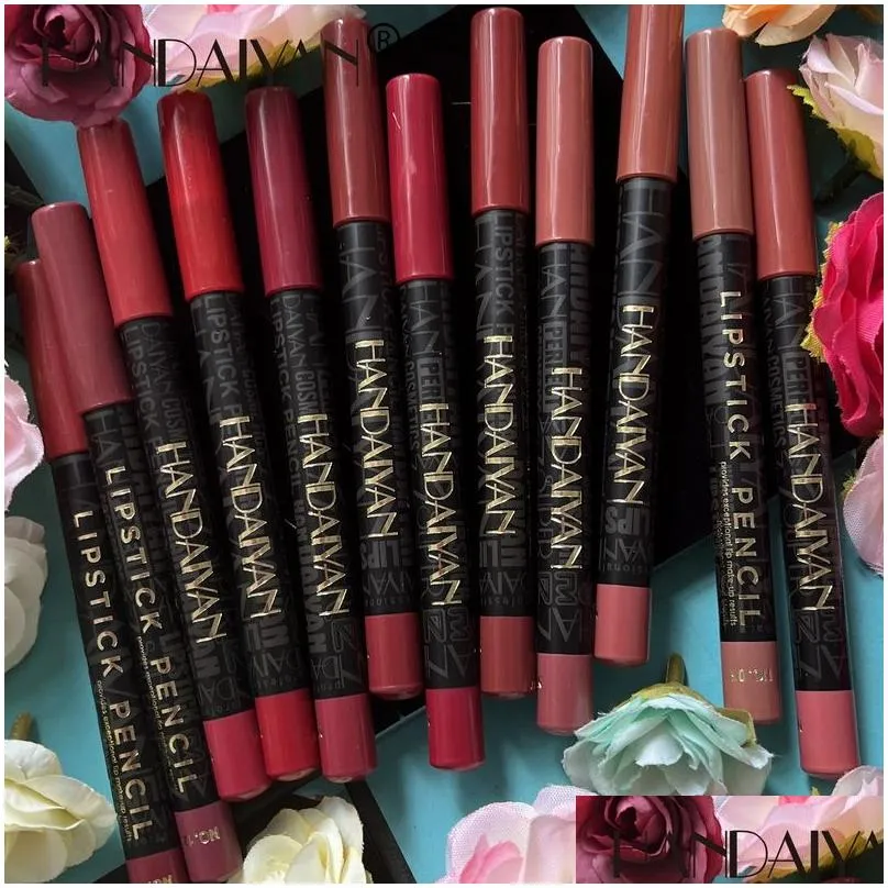 handaiyan matte lip liner set lipstick pencil 12 colors easy to wear natural longlasting line eyes and lips makeup kit