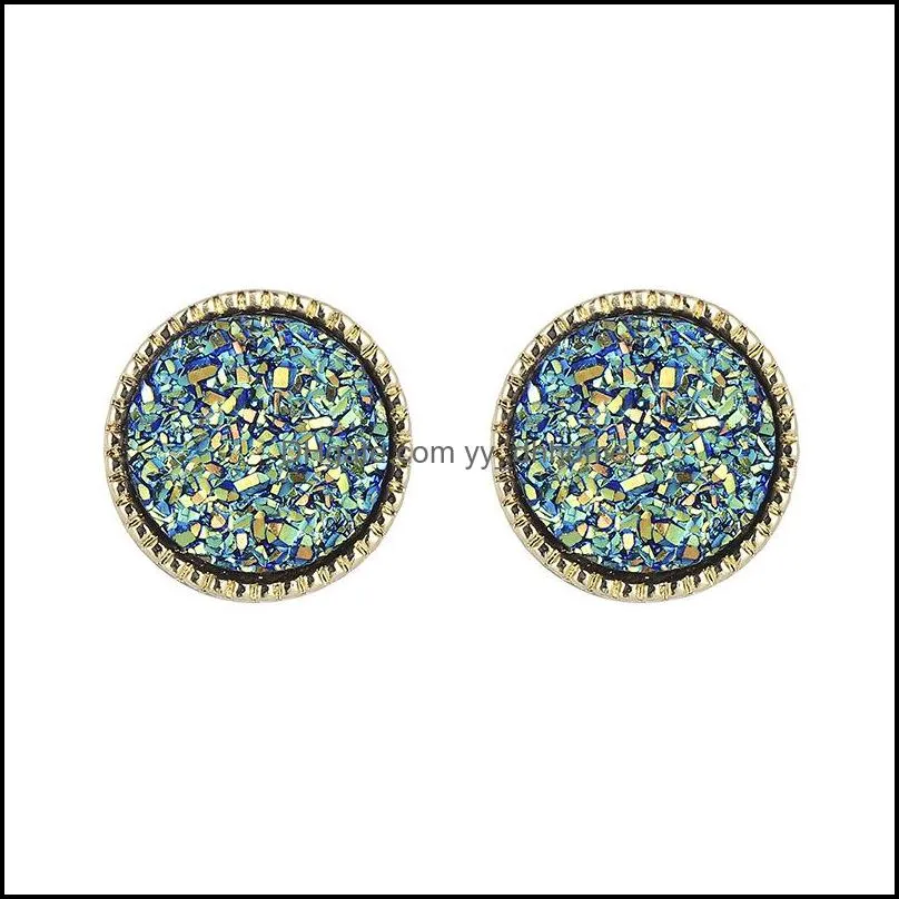 women druzy drusy earrings gold plated mini green blue resin stud earring christmas gift