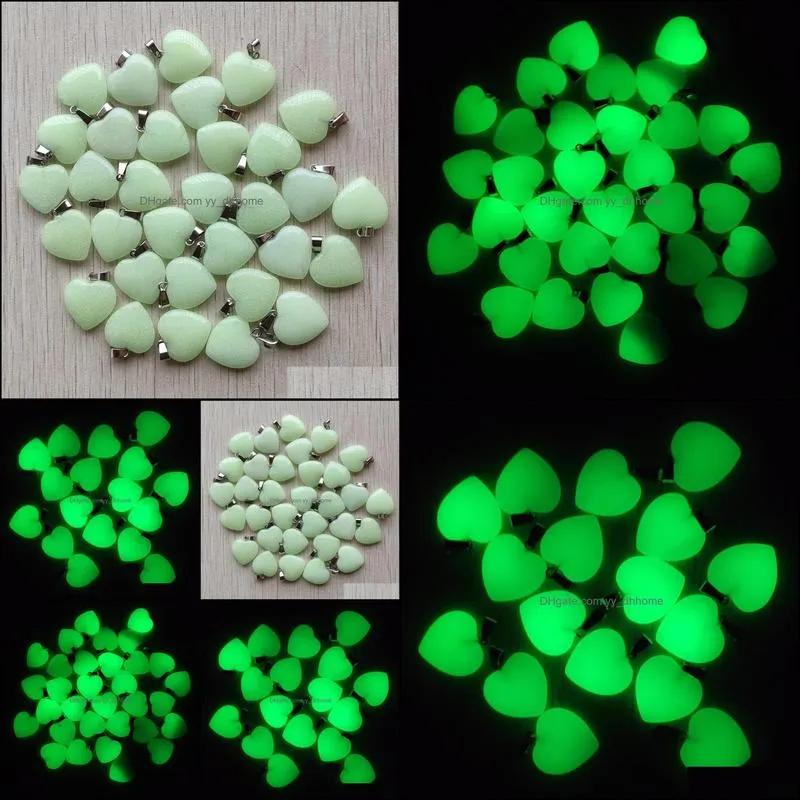 fashion charms love heart green luminous glow light stone pendants for necklace jewelry making