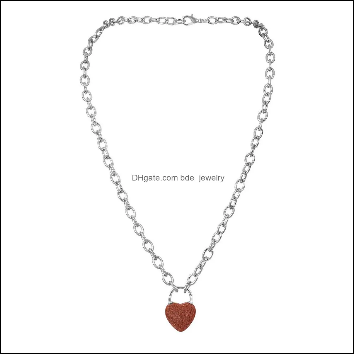 women heart lock pendant necklace chunky punk silver chain choker cuban link statement gemstone jewelry girls