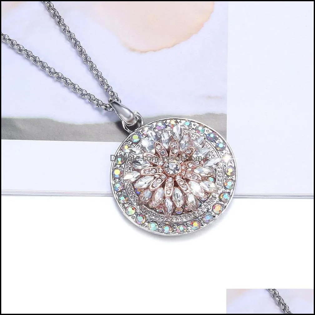 noosa snap button jewelry crytal filled pendant snap necklace with link chain fit 18mm snap necklace jewelry women