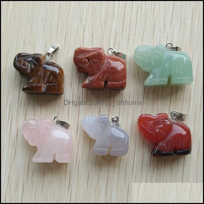 carved elephant shape assorted natural stone charms crystal pendants for necklace accessories jewelry making