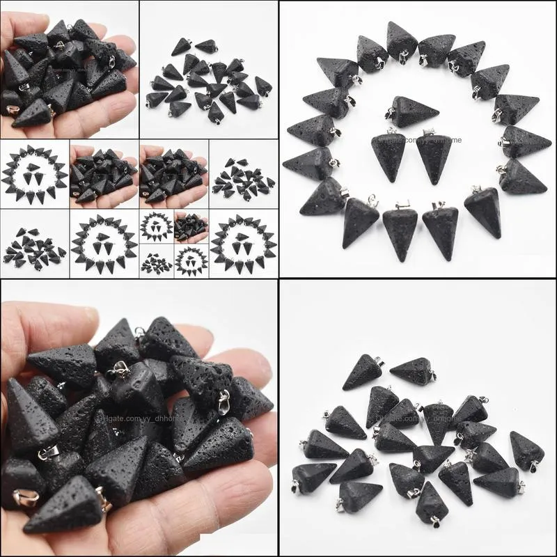 natural volcanic lava stone faceted cone pendulum charms pendants for jewelry making wholesale fashion high quality