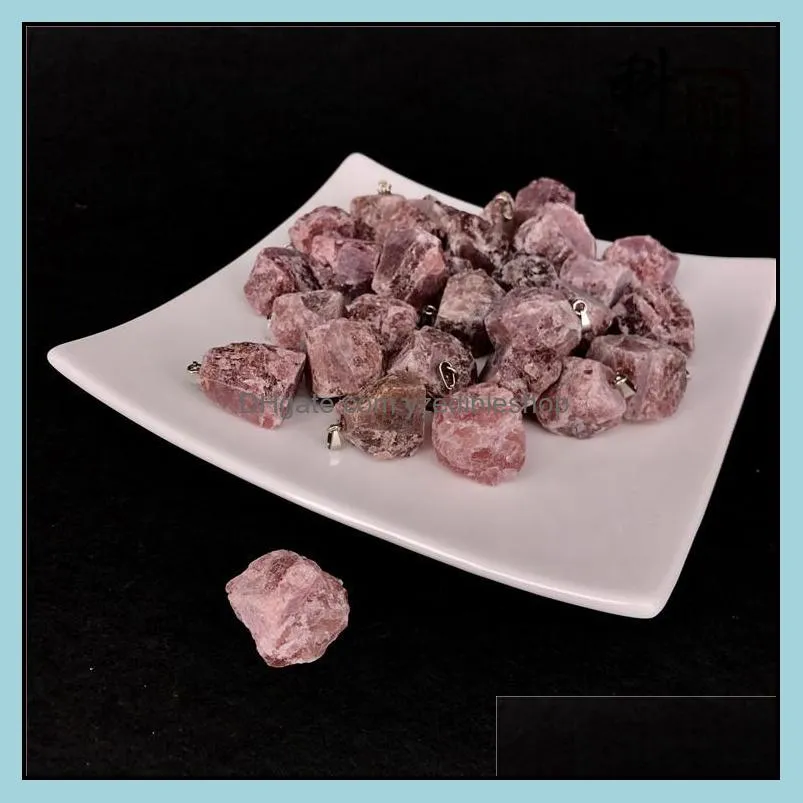 top square natural irregular shape gemstone rose quartz healing crystal stone pendant unisex necklace