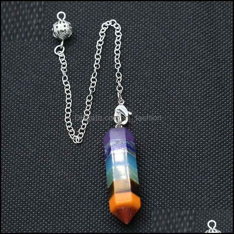 7 layers rainbow pillar divination crystal dowsing point yoga pendant pendulums pendants amulet wicca pendulo meditation for men women